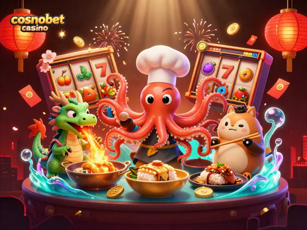 Enjoy the excitement of cosmobet casino where an octopus chef and dragon create winning dishes.