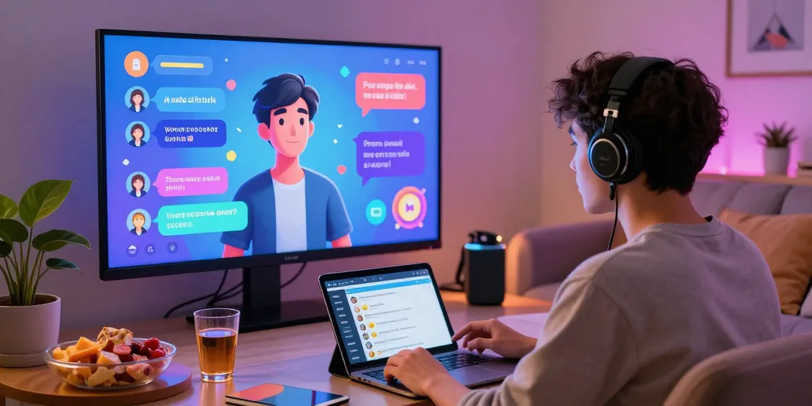 Engaging ai porn chat in a vibrant virtual chat setting with playful graphics.
