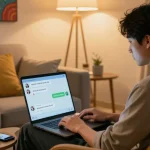 Engaging in NSFW AI chat on a laptop in a cozy living room ambiance, enhancing user experience.