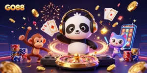 Experience the excitement of GO88 with vibrant 3D characters and dynamic casino elements.