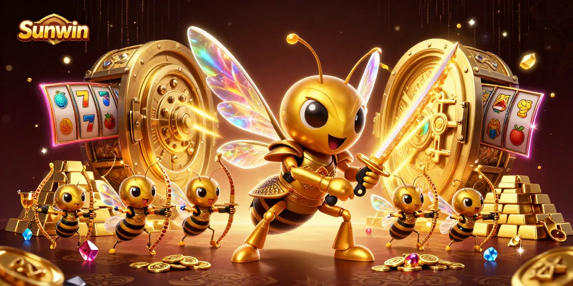 Sunwin showcases an exciting scene with a golden hornet and vibrant casino elements
