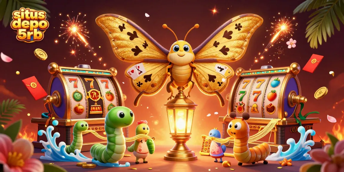 Experience exciting wins at situs depo 5rb with captivating 3D casino-themed artwork showcasing vibrant game elements and iconic symbols.